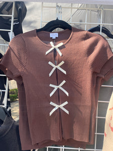 Nikki Bow Top-Brown