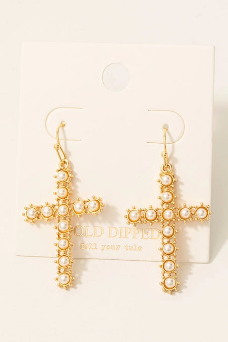 Pearl Cross Earrings