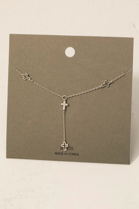 Mini Cross Charm Necklace-Silver