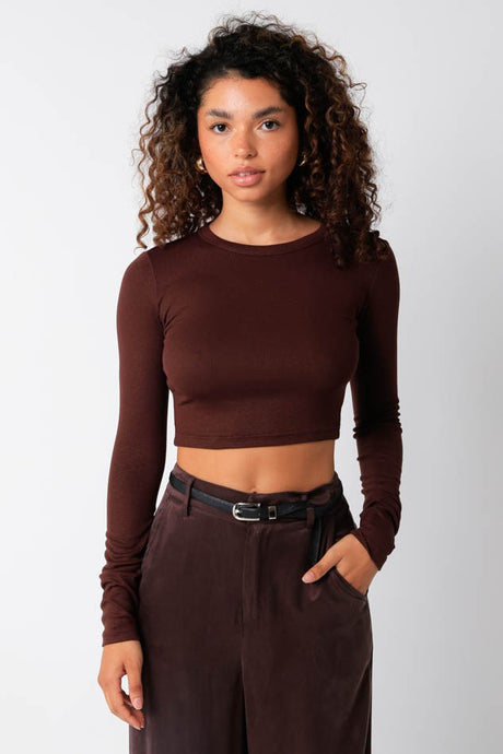 Maisie Crop Top-Brown