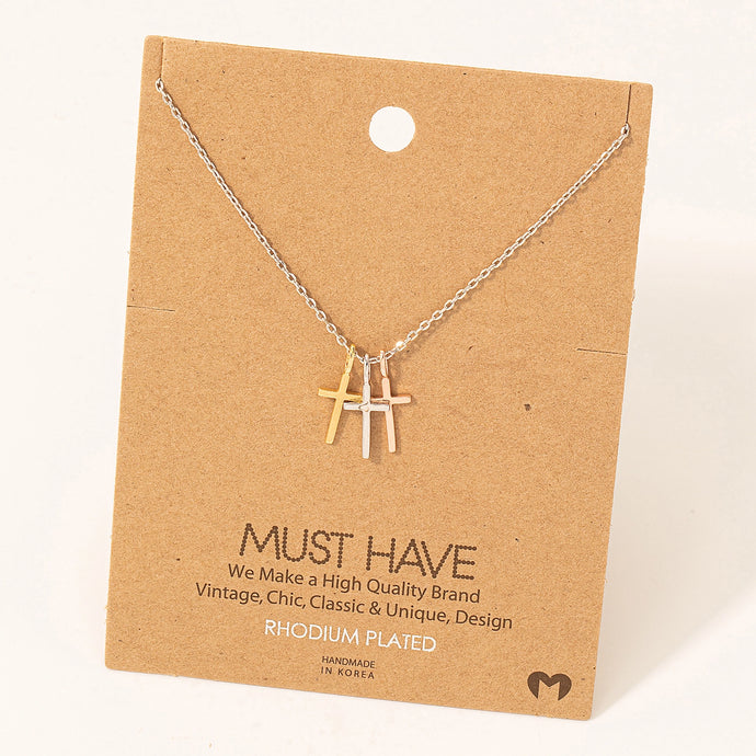 Triple Cross Necklace-Silver